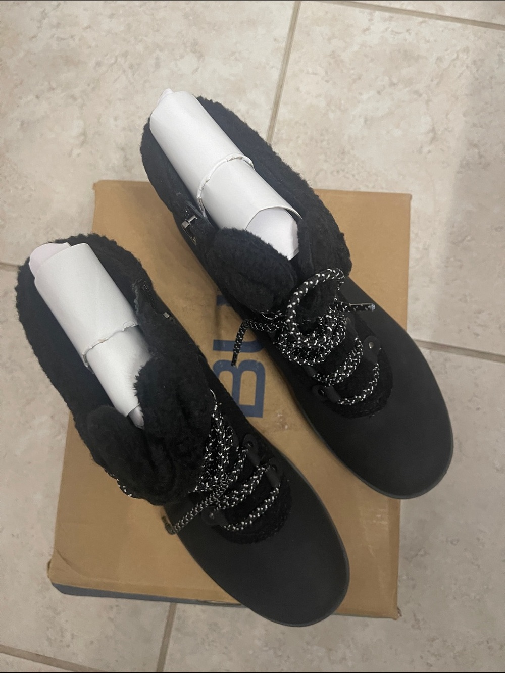 JBU Black Faux-Fur Lace-Up Winter Boots